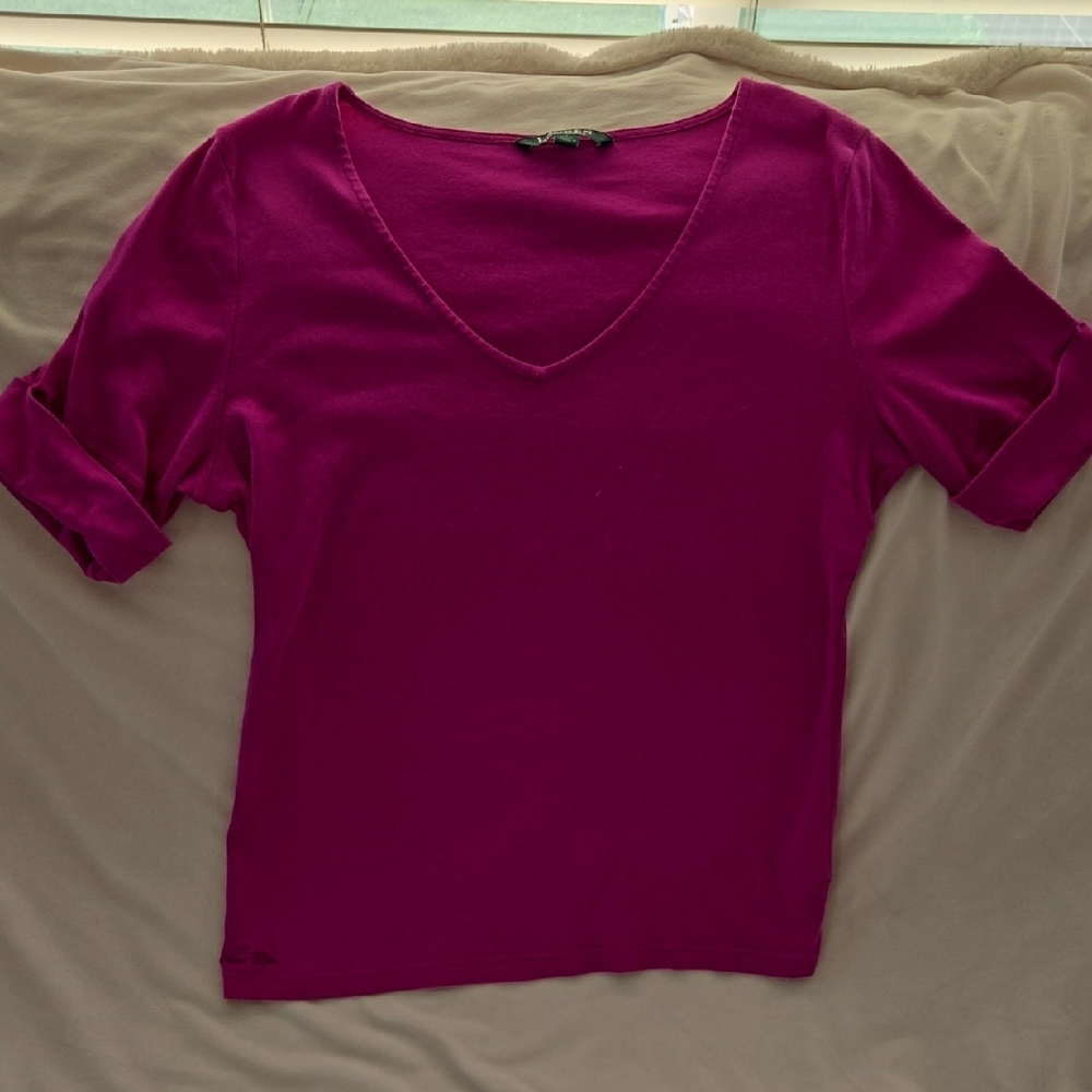 Ralph Lauren Women's V-Neck Top in Fuchsia